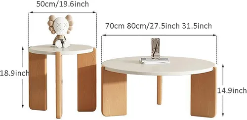 Vista 2 de Mesa de centro redonda de color blanco crema, mesa de centro circular, mesa auxiliar de mesa auxiliar de café para sala de estar, dormitorio, balcón