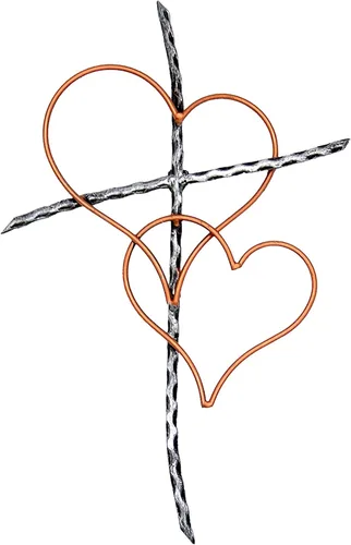 Vista 5 de Wowser Cruz de pared de metal plateado con dos corazones entretejidos en tono bronce, 19 1/2 pulgadas