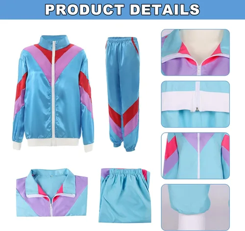 Vista 5 de Chándal de los años 80, disfraces de los años 80 para mujeres y hombres, chaqueta retro de los años 80, disfraz de hip hop, disfraz de discoteca