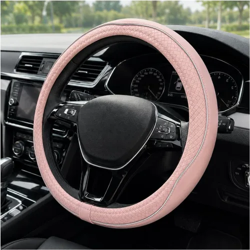 Vista 14 de Funda para volante de automóvil, 15 pulgadas, antideslizante, de cuero transpirable, protector de volante suave envolvente completo para hombres