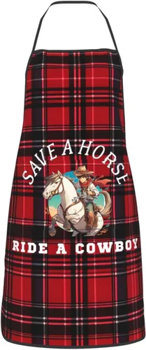 Vista 2 de nopicsn Save A Horse Ride A Cowboy Delantal para cocinar con bolsillos para mujeres y hombres, delantales divertidos para cocineros, Blanco