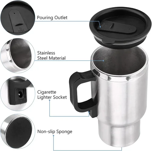 Vista 2 de Hervidor de té eléctrico, hervidor eléctrico para automóvil, 12 V 15.2 fl oz, taza de calefacción eléctrica de viaje en el automóvil, calentador