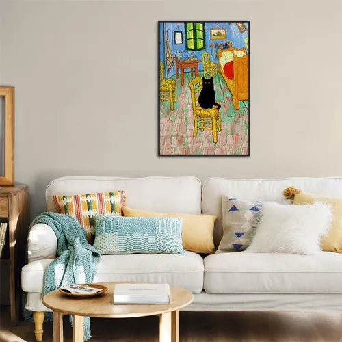 Vista 6 de XMJJQQ Lienzo enmarcado negro de Vincent Van Gogh, arte para pared, impresiones famosas, pintura para dormitorio en Arles, divertido póster estético