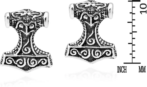 Vista 4 de Mighty Thor's Hammer Mjöllnir - Aretes de plata de ley 925, Metal