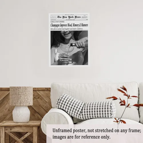 Vista 4 de Póster de periódico Champagne and Headlines, impresión retro para decoración de carrito de bar, dormitorio universitario feminista, arte de pared