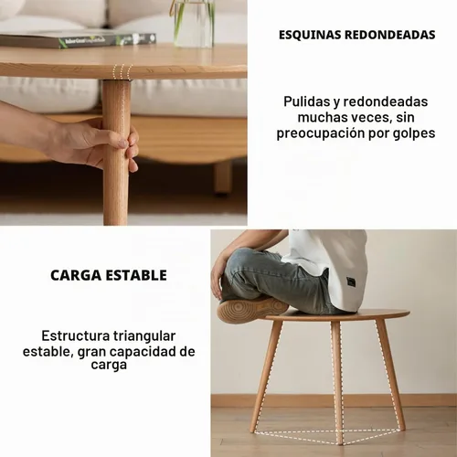 Vista 8 de Mesa de centro ovalada pequeña, de 33.5 pulgadas, mesa de centro moderna de mediados de siglo para sala de estar, mesa auxiliar 100% madera de roble