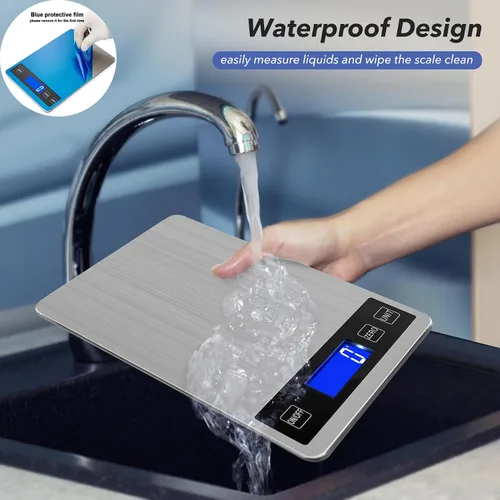 Vista 7 de Báscula digital de cocina de alimentos de 33 libras, graduación precisa de 1g/0.05 onzas, báscula de cocina con carga USB, acero inoxidable