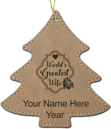 Vista 3 de LaserGram Adorno de Navidad personalizado, la esposa más grande del mundo, piel sintética, idea de regalo grabada con láser personalizado