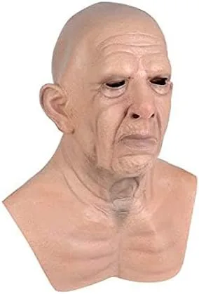 Vista 4 de Antiguo Hombre Máscara Realista Calvo Arrugas Cara Máscara Humana Halloween Scary Masquerade Party Cosplay látex