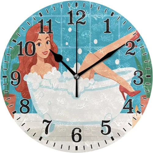 Vista 11 de JUNZAN Reloj de bañera con vino romántico espumoso y velas, reloj de pared silencioso de 10 pulgadas, pequeño reloj redondo, decoración de cocina