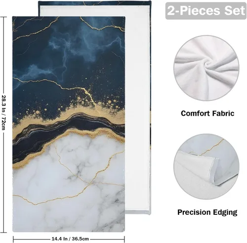 Vista 3 de Bolaz Juego de 2 toallas de mano para baño, algodón azul marino con vetas doradas, decorativas, 28 x 14 pulgadas, absorbentes y suaves
