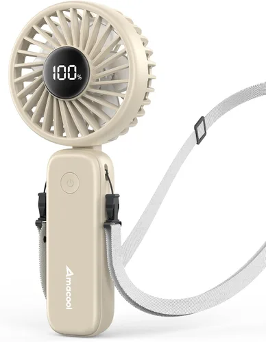 Vista 9 de AMACOOL Ventilador de mano plegable recargable, cable tipo C integrado, ventilador personal de 5 velocidades, tiempo de funcionamiento máximo de 17