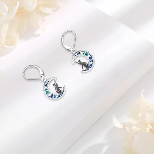 Vista 254 de Aretes colgantes de plata de ley con diseño de árbol de la vida, flor, abeja, animales, gato, colibrí, piedra lunar, turquesa, aretes con cierre