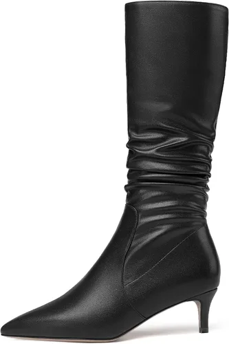 Vista 2 de WAYDERNS Womens Dating Solid Zip Pointed Toe Fashion Matte Kitten Low Heel Mid Calf Boots 2 Inch