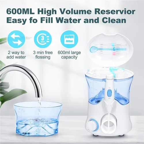 Vista 5 de Irrigador de agua, irrigador dental eléctrico para limpieza de dientes y frenillos, irrigador oral eléctrico para adultos y niños con 10 presiones