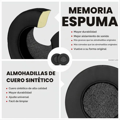 Vista 6 de Brainwavz repuesto de almohadilla redondas con espuma viscoelástica, para audífonos, para Sennheiser, AKG, HifiMan, ATH, Philips, Fostex, Sony. Negro