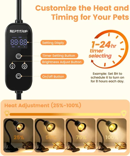 Vista 3 de Lámpara de calor para reptiles con abrazadera, luz UVA UVB para reptiles