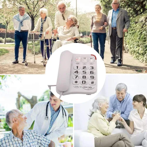 Vista 6 de Teléfono con cable de botón grande para personas mayores, teléfono amplificado grande para ancianos con altavoz, marcación rápida programable