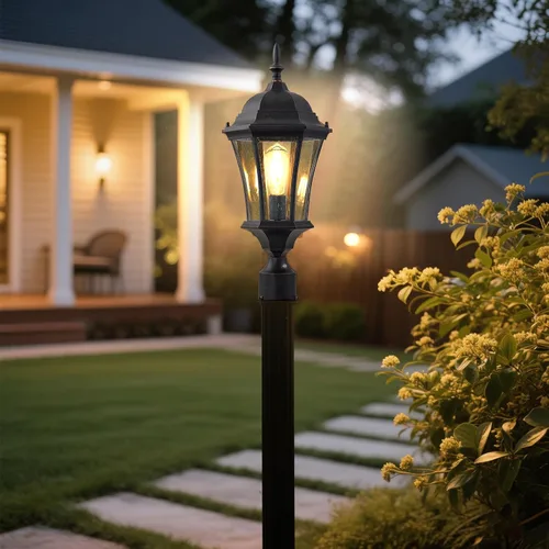 Vista 2 de Luces de poste para exteriores de 24 pulgadas con sensor de anochecer a amanecer, farol de aluminio grande para montaje en muelle de poste de poste