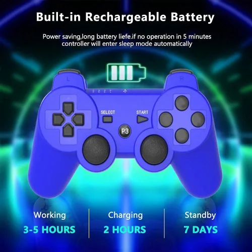 Vista 7 de Rzzhgzq 2 Pack PS3 Wireless Controller Playstation 3 Controller Wireless Bluetooth Gamepad with USB Charger Cable for PS3 Console (BLUE+SILVER)