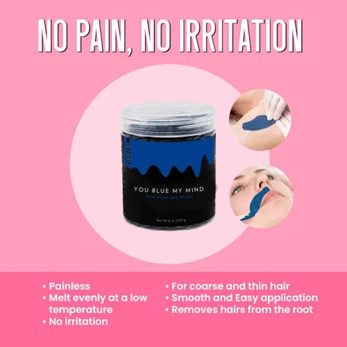 Vista 2 de Miss Cire Cuentas de cera dura azul, depilación sin dolor, no necesita tiras, bajo punto de fusión, consistencia similar al gel, para cara y cuerpo