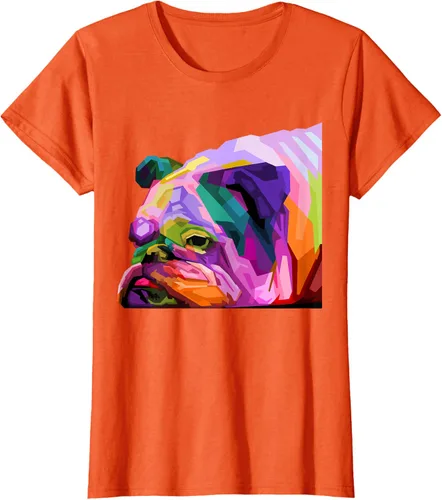 Vista 45 de Camiseta de retrato pop artístico de bulldog británico inglés para dueños de perros, Negro, S