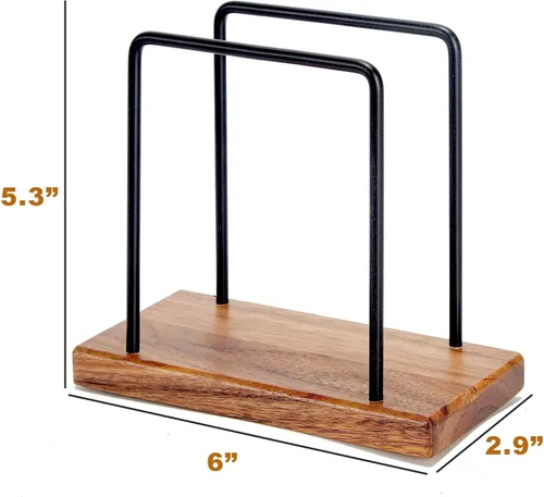 Vista 2 de Servilletas de madera de acacia con alambre de metal, servilletero de pie para mesa