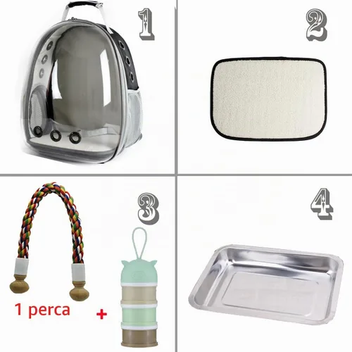 Vista 4 de Jaula de transporte de pájaros, cápsula de espacio transparente, mochila de astronauta para llevar periquitos, cacatúas, loro con bandeja de metal