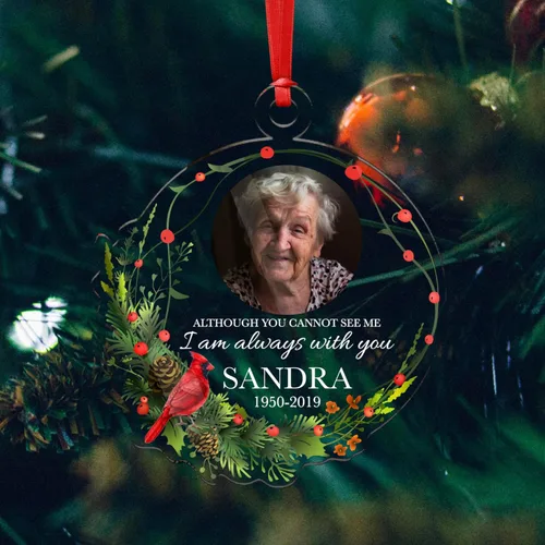 Vista 7 de Adorno conmemorativo de Navidad con foto personalizada, adorno conmemorativo personalizado con nombre y fechas, regalos de duelo, regalos