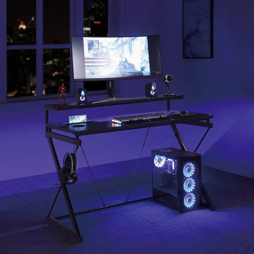 Vista 2 de OSP Home Furnishings Emulator Battlestation - Escritorio para juegos con luces LED RGB, color negro