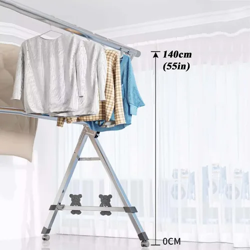 Vista 3 de Foldable Stainless Steel Clothes Drying Rack with Wheels, Adjustable Heavy Duty Laundry Rack for Indoor Outdoor Use(160cm/63in)