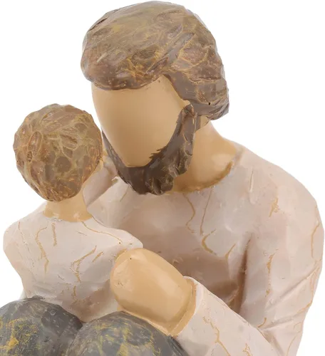 Vista 7 de Figura esculpida pintada a mano, estatua de resina de padre e hijo, aspecto realista, escultura de adorno resistente, artesanía para el hogar