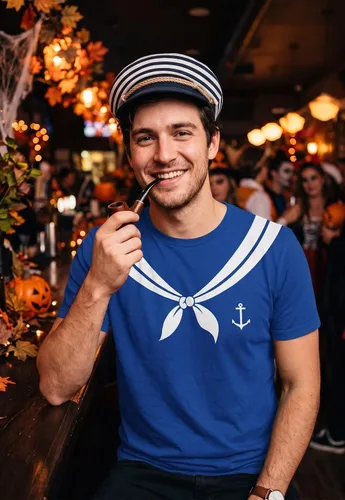 Vista 2 de Tstars Camisa náutica marinera para hombre, camiseta de capitán ancla azul marino para Halloween, despedida de soltero o evento temático