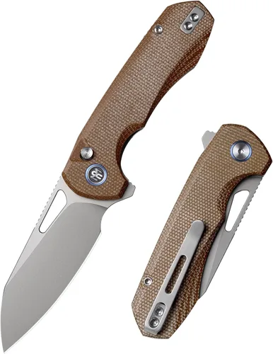 Vista 13 de RT-CAMEL - Cuchillo de bolsillo plegable, cierre con forro de botón, hoja de acero 14C28N de 3.1 pulgadas, cuchillo EDC con mango de micarta