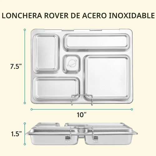 Vista 2 de PlanetBox Rover - Lonchera estilo Bento de acero inoxidable para jóvenes con 5 compartimentos, edición mariposas incluye bolsa de almuerzo aislada