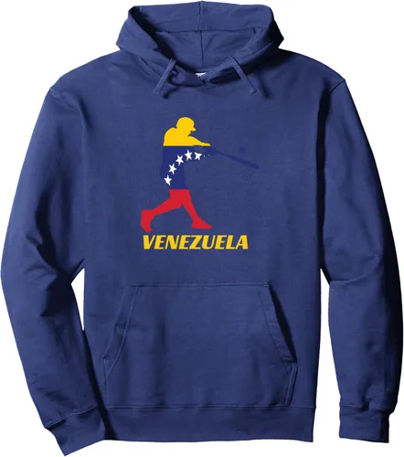 Vista 5 de Sudadera con capucha de regalo de la bandera del equipo nacional de béisbol venezolano, Negro