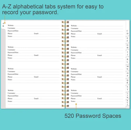Vista 24 de Libro de contraseñas con pestañas alfabéticas, libro de bolsillo pequeño para iniciar sesión en computadora y sitio web, libro de registro