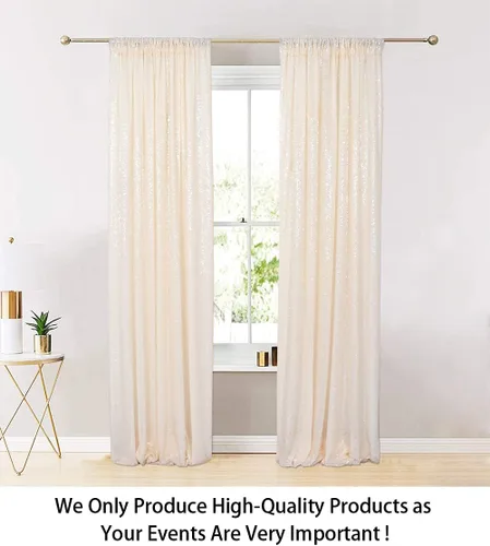 Vista 2 de ShinyBeauty Cortinas de lentejuelas 2 paneles marfil de 2 x 7 pies - Cortinas de fondo con purpurina 2 paquetes para fiestas de cumpleaños y pared