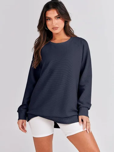 Vista 7 de ANRABESS - Sudadera de gran tamaño para mujer, cuello redondo, manga larga, tipo túnica, con cremallera lateral, sudadera con capucha, suéter