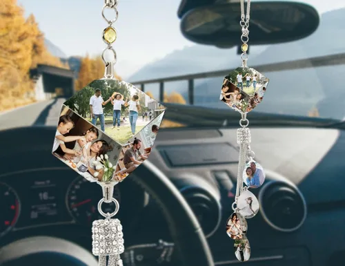 Vista 11 de Colgante personalizado negro-8 para foto de coche, adornos colgantes de automóvil, para mujeres y hombres, regalo del día de San Valentín