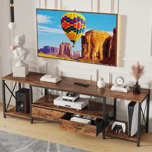 Vista 10 de GYIIYUO Soporte de TV con cajón de tela para TV de 50 y 55 pulgadas, centro de entretenimiento y consola de TV industrial con estantes