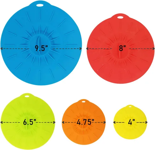 Vista 3 de allydrew Tapas reutilizables de silicona con ventosas, cubiertas de almacenamiento de alimentos para cuencos, ollas, sartenes, tazas (juego de 5)