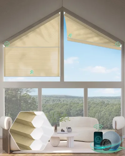 Vista 13 de Yoolax Persianas celulares inteligentes, persianas trapezoidales motorizadas derechas, persianas motorizadas con control remoto compatibles