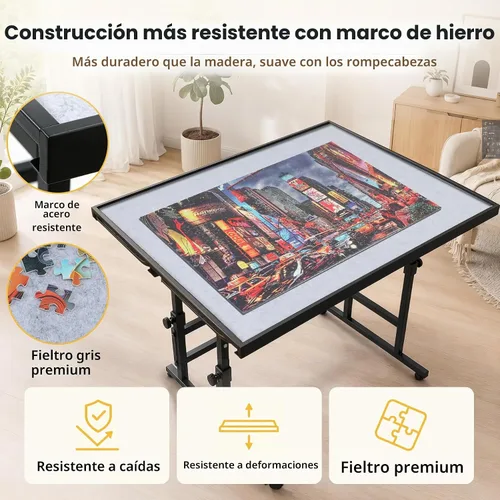 Vista 8 de BuilderButler Mesa de rompecabezas de 1500 piezas con marco de metal con ruedas, altura ajustable de 33.43 x 24.92 pulgadas y tabla de rompecabezas