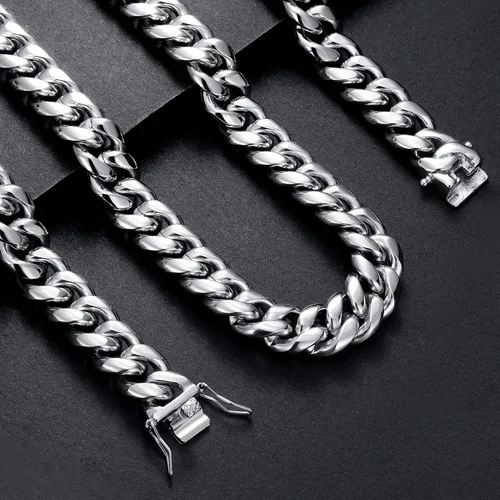 Vista 6 de ROWIN&CO Mens Miami Cuban Link Chain Silver Heavy Stainless Steel Curb Chain Necklace Hip hop Punk Jewelry Choker Chain, 15mm Width 18-36 inch