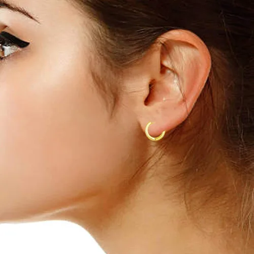 Vista 5 de Ritastephens Aretes Huggies de oro amarillo macizo de 14 quilates, 0.079 in x 0.512 in, Oro blanco Oro amarillo