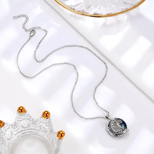 Vista 4 de Kattepote Moon Tree of Life Necklace S925 Sterling Silver Crystal Tree of Life Pendant Necklace Celtic Knot Full Moon Tree of Life Women's Jewellery