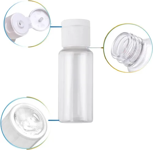 Vista 2 de 20 botellas de plástico con tapa abatible, dispensador vacío transparente, botellas de cosméticos recargables para champú, jabón corporal líquido