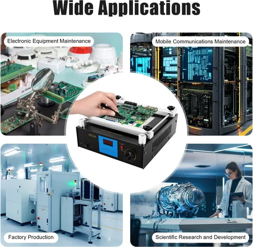 Vista 9 de 853A 600W IR Precalentamiento Estación de retrabajo PCB Precalentador infrarrojo BGA Rework Placa caliente Precalentamiento horno Soldador 122.0