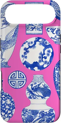 Vista 27 de iPhone 16 Blue Willow Chinoiserie Jengibre Tarro Fresco Preppy Rosa Azul Caso